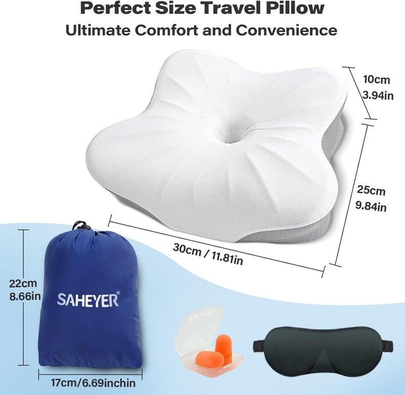 SAHEYER Memory Foam Camping Pillow, Travel Pillows for Sleeping, Cervical Neck Support Camping Gear Accessories - Small Pillow Travel Essentials for Sleep, Backpack, Hammock, 11.81x9.84x3.94 in, Gray - Image 2